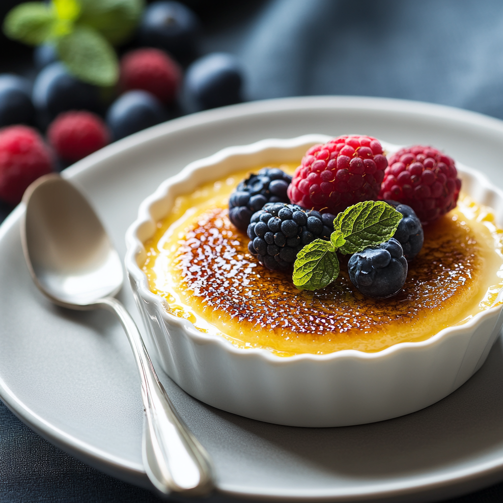 Crème brûlée and custard desserts served elegantly