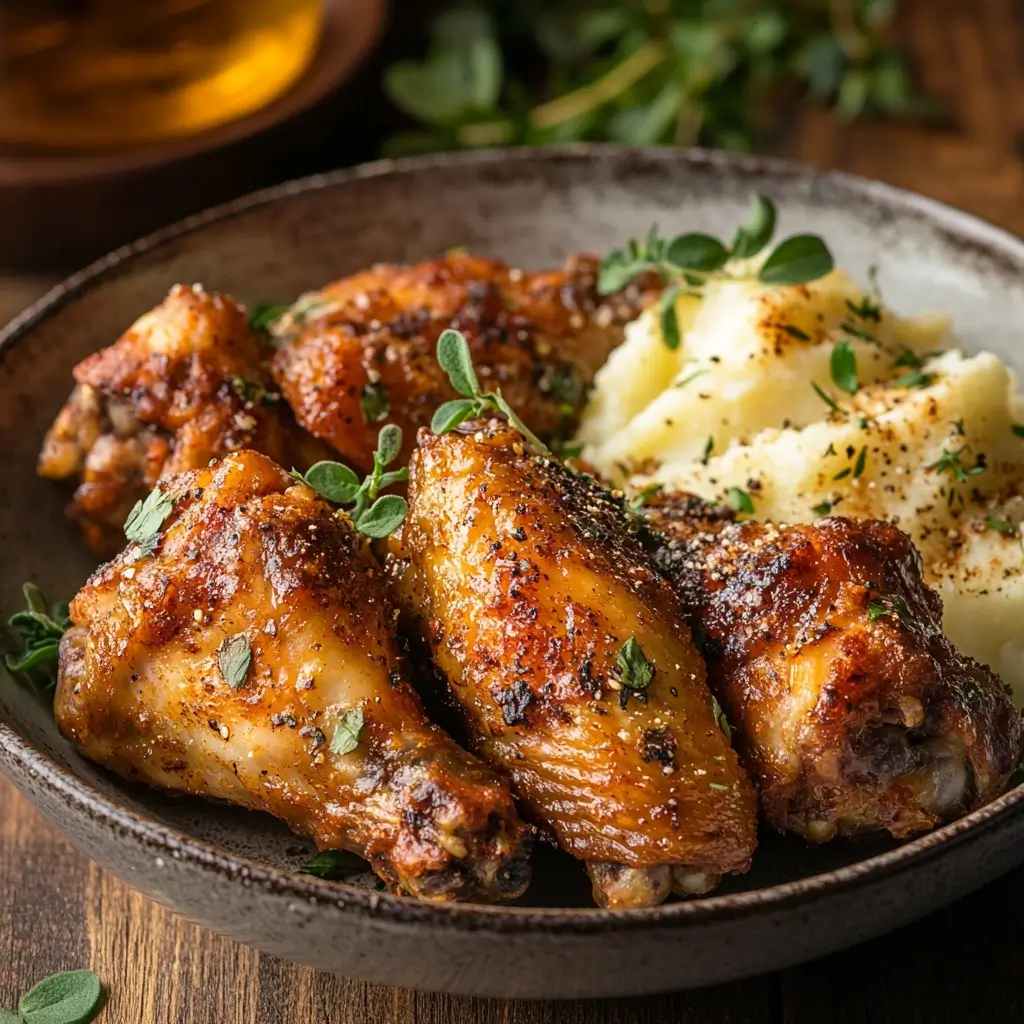 Crispy baked turkey wings with mashed potatoes