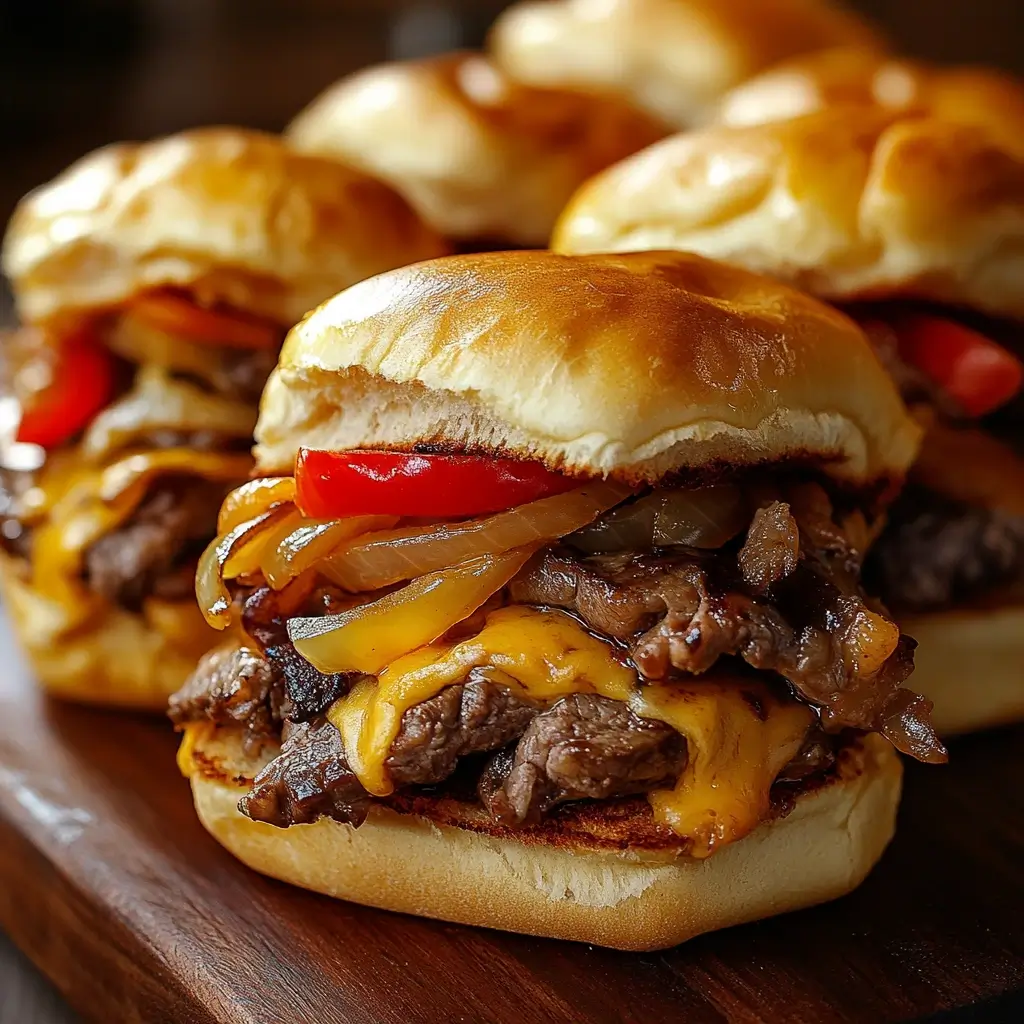 Philly cheesesteak sliders with melted cheese and steak