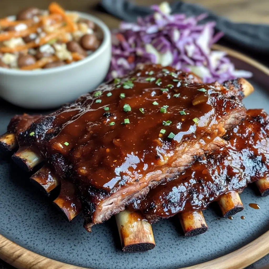 Delicious grilled beef back ribs with BBQ sauce