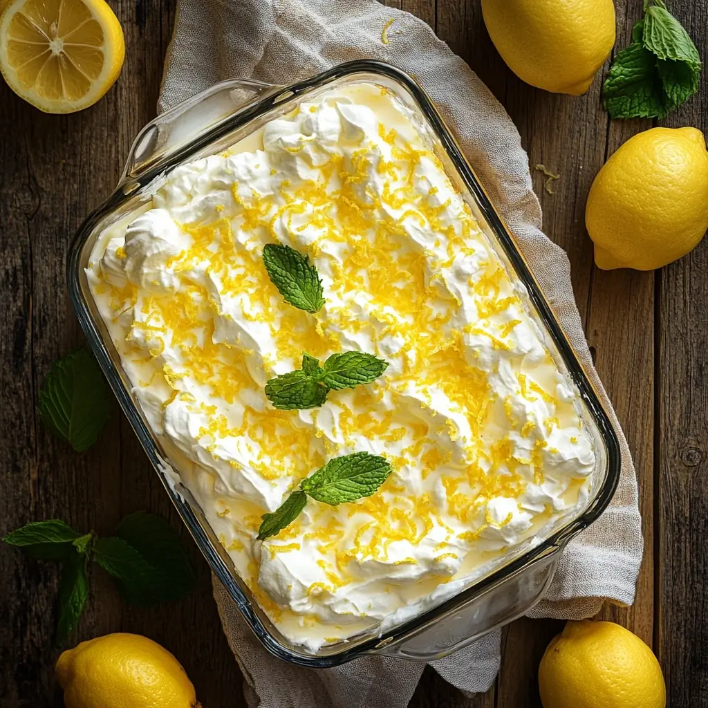 Freshly prepared lemon lush dessert with lemon zest.