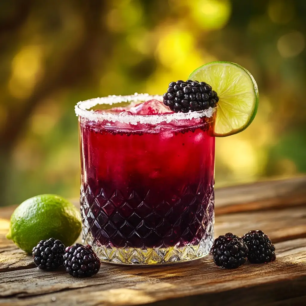 Vibrant blackberry margarita with a salted rim and fresh garnish