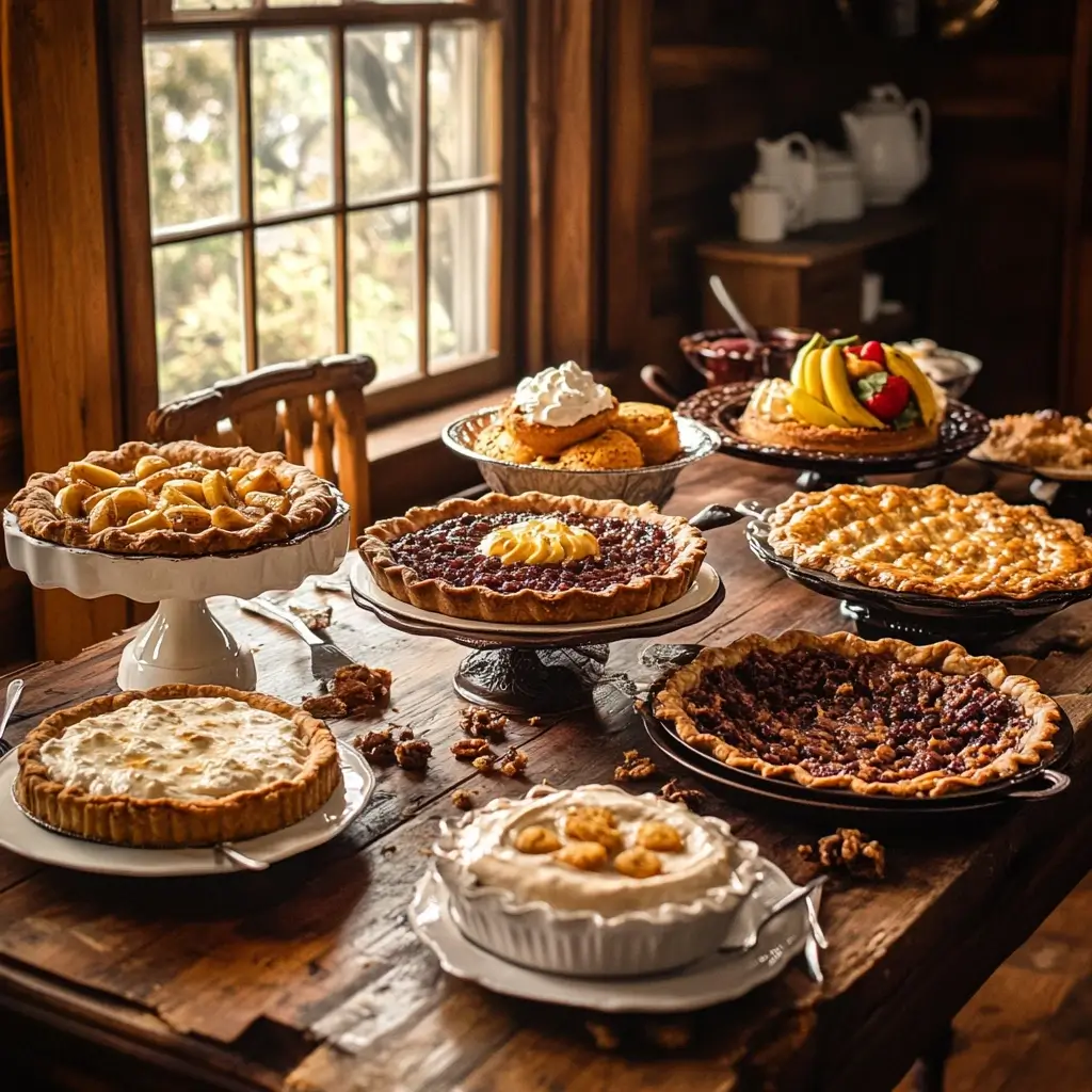 Assorted Southern desserts displayed on a rustic table