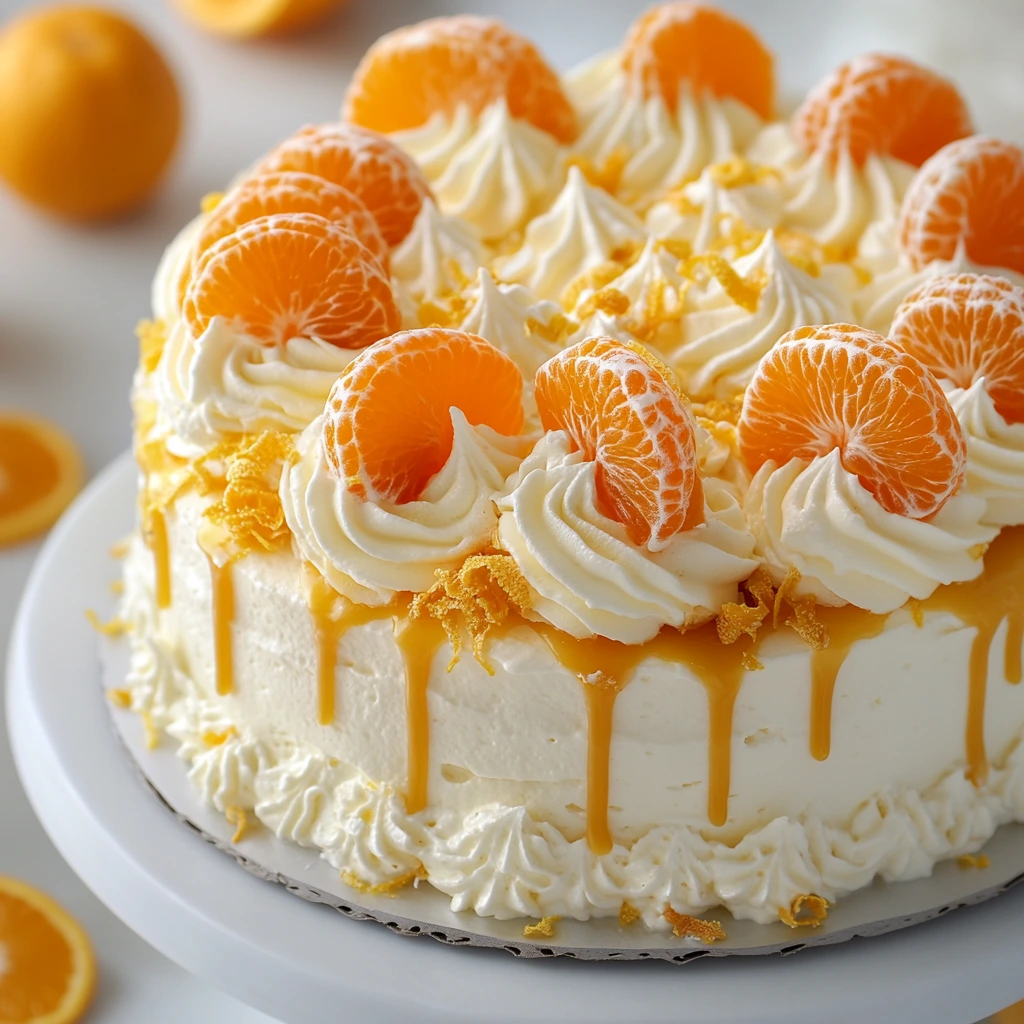 Decorating Mandarin Orange Cake with Frosting and Fruit